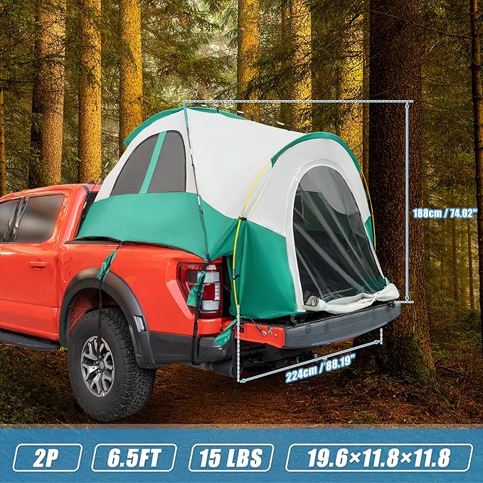 uxcell Pickup Truck Tent, Waterproof PU2000mm Double Layer for 6.4-6.7 FT Truck Bed, Portable Truck Bed Tent with Carry Bag Beige Green