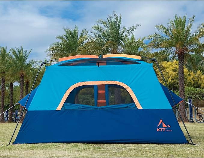 KTT Extra Large Tent 6-10-12-14 Person(B),Family Cabin Tents,2 Rooms,3 Doors and 3 Windows with Mesh,Straight Wall,Waterproof,Double Layer,Big Tent for Outdoor,Picnic,Camping,Family Gathering