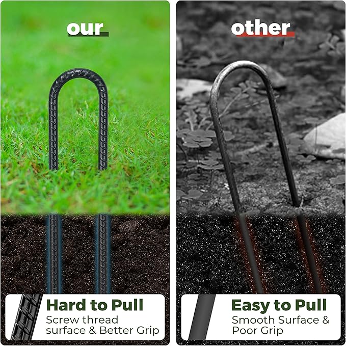 Kingsyard 16 Pack Trampolines Wind Stakes-16 Inch Long, 0.4 Inch Diameter Galvanized Steel U Hook Rebar Stakes, Multi-Purpose Heavy Duty Ground Anchors for Tent, Fences, Swing, Landscape, Black