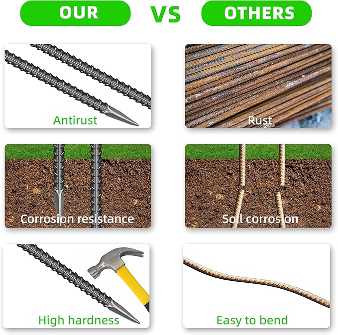 16 Pieces 24-Inch Garden Ground Stakes Galvanized Steel Rebar Stake - Heavy Duty Anchors for Tents, Position Kits,Fences, and Trampolines