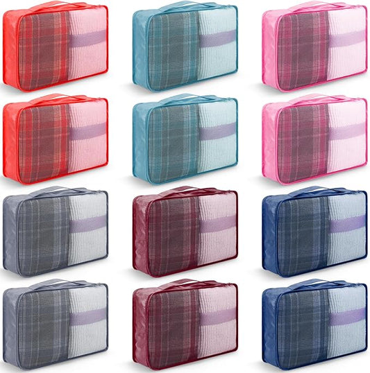 12 Pcs Packing Cubes,Large Packing Cubes Luggage Organizers for Suitcase,Lightweight Mesh Travel Organizer Bags for Traveling Hiking Camping Backpacking(Multicolor)