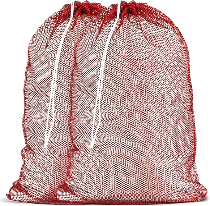 Handy Laundry Mesh XL Laundry Bags - Durable, Machine Washable with Secure Drawstring Closure - Perfect for College Dorms, Laundromats, Apartments (Red, Large 24" x 36", 2-Pack)
