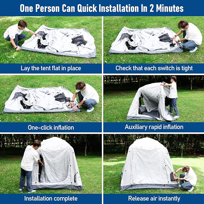 Quick Inflatable Camping Tent 3-4 Person Glamping Outdoor Air Blow Up Tents, Easy Set up,Rainfly & Waterproof Inflatable House Tent for Adults
