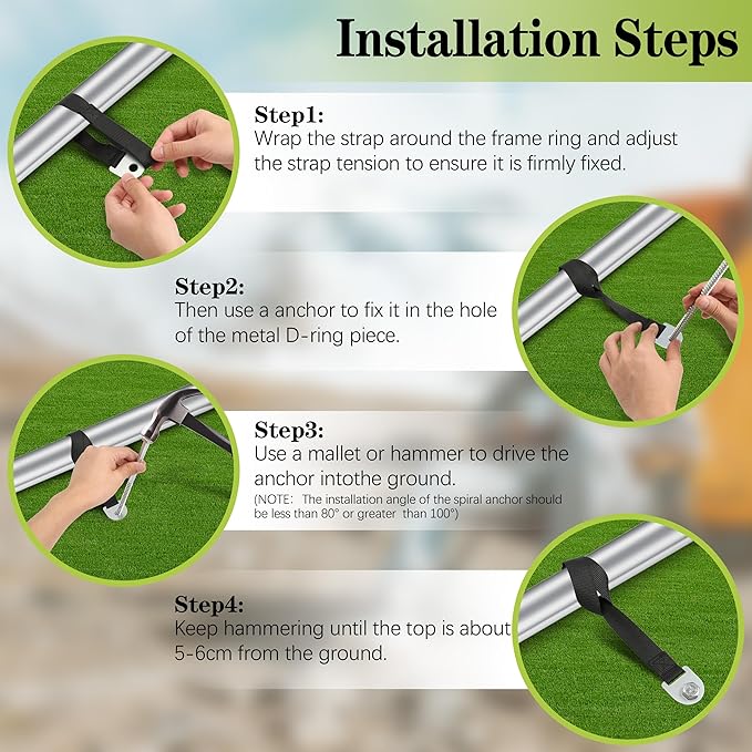 LuBanSir 8 Set of Trampoline Stakes Anchors High Wind, 12" Spiral Ground Stakes Kit Heavy Duty for Trampoline Swing Camping Tent Shed (Silver)