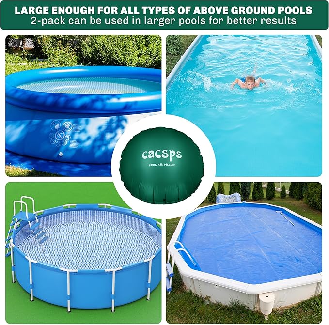 Round Pool Pillow for for Above Ground Pools, 8Ft Pool Air Pillow for Closing Winter Pool Winterizing Kit for Ground Pool, 0.5mm PVC Material, 2X 16.5Ft Rope (Green)…