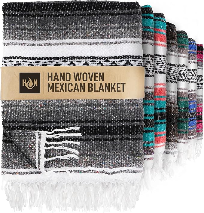 Authentic Extra Large Mexican Blanket - 70"x50" Handwoven Yoga, Serape, Artisanal Falsa, Beach, Camping, Picnic, Outdoor Blanket (Oxford)