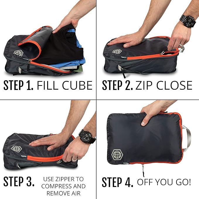 Compression Packing Cubes Set for Carryon Suitcases- Lightweight, Durable Clothes Organizer