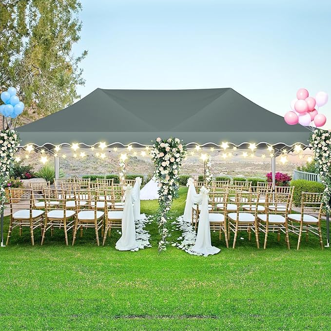 HOTEEL 10x20 Pop Up Canopy, Outdoor Easy Setup Party Tent, Waterproof Portable Enclosed Event Shelter with Wheeled Bag, Weight Bag for Backyard, Vendor, Grey Green