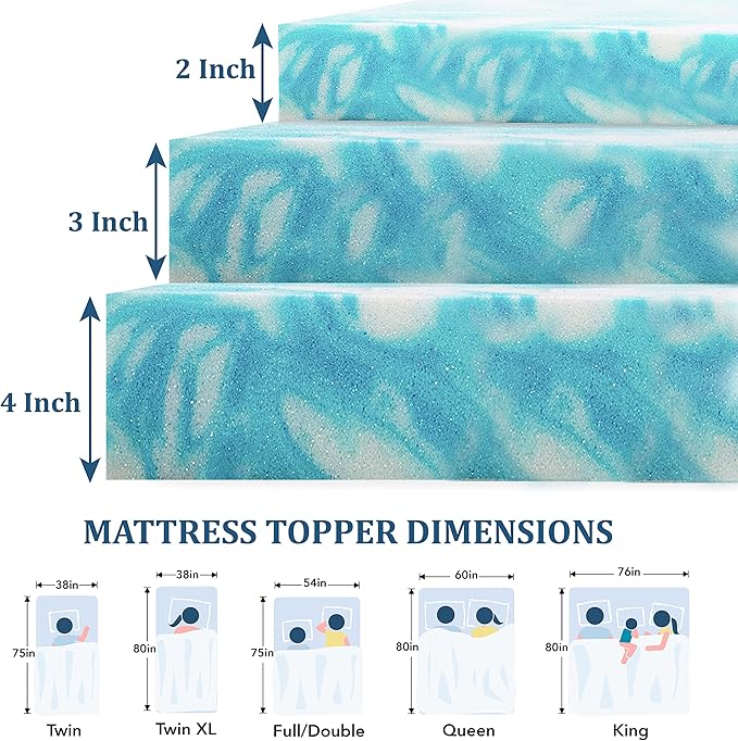 EGO Topper 3 Inch King Memory Foam Mattress Topper, Gel Foam Mattress Topper for Pressure Relief, Ventilated Design Bed Topper in a Box, CertiPUR-US Certified, 76"×80", Medium