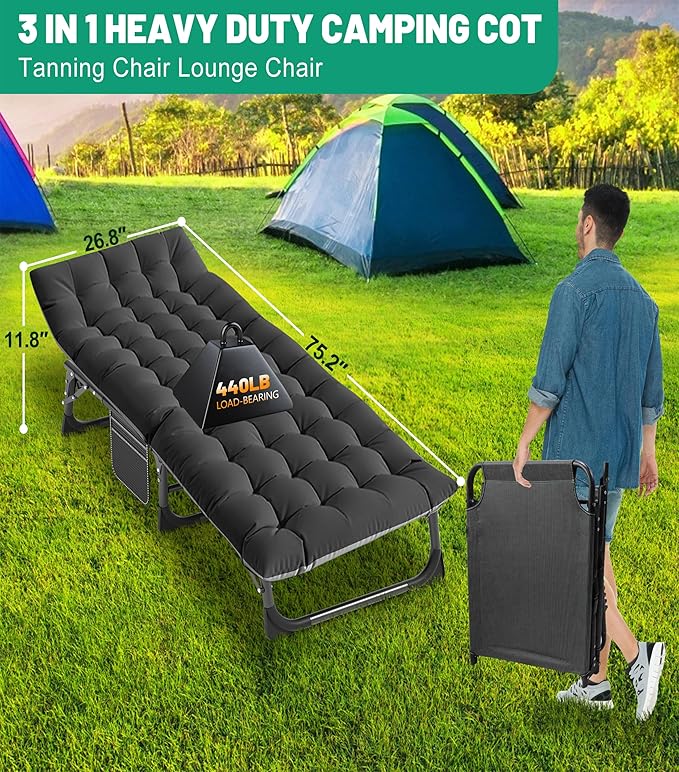 ABORON Camping Cot for Adults, Folding Sleeping Cot with Mattress, 500 lb Capacity Heavy Duty Outdoor Folding Sleeping Bed, Portable Cot Bed for Camping, Indoor Guest Use, Home & Travel