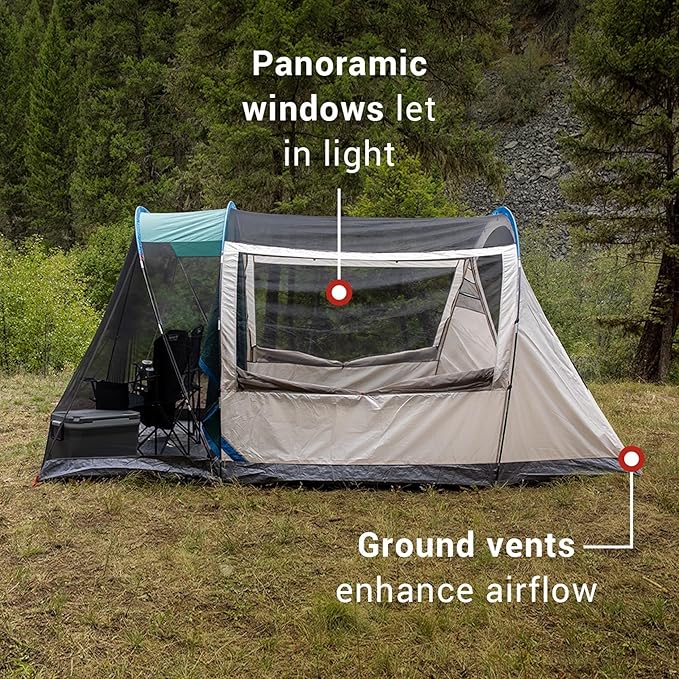 Coleman Weatherproof 4-Person Cabin Tent with Screened Porch, Screen Room Adds 35% More Space, Rainfly Included, 10-Minute Setup