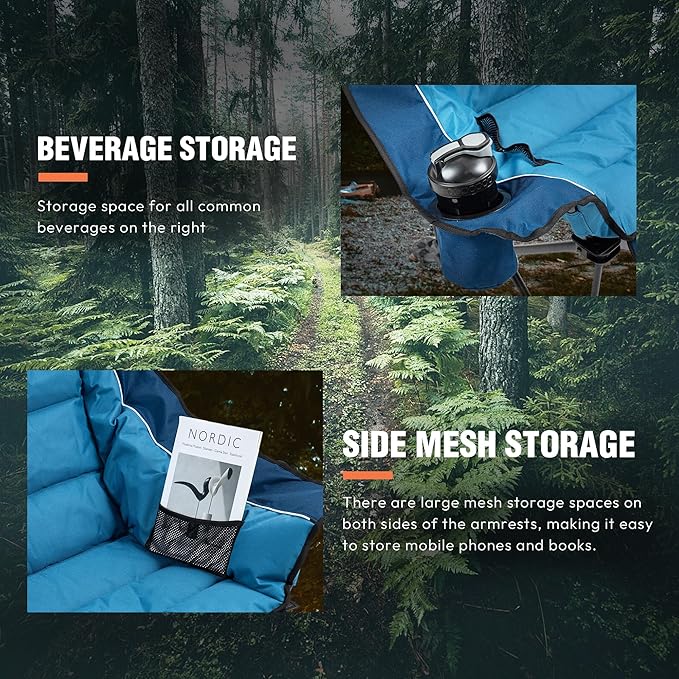 Dowinx Oversized Camping Chair for Adults - Extra Large, Folding Lawn Chair with Cup Holder, 3-Level Adjustable, 400 lbs Capacity, Blue