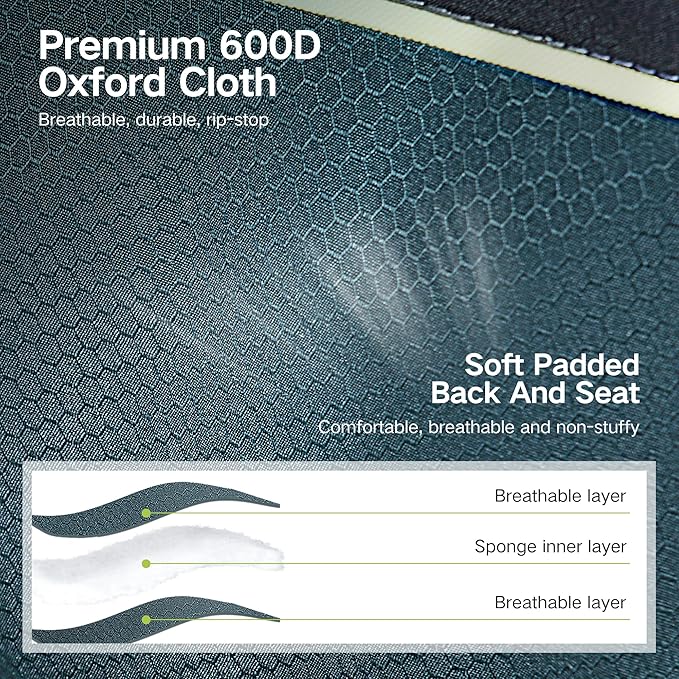 GREEN PARTY Folding Camping Chair Oversized Heavy Duty Lawn Chair with Cooler Bag, Cup Holder, Storage Pocket, Collapsible Padded Outdoor Arm Chair, Quad Lumbar