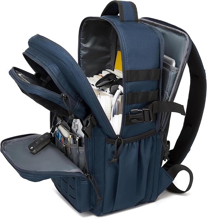 Wotony Military Tactical Backpack for Men Waterproof Daypack 3 Day Assault Pack Laser-Cut MOLLE Webbing Design with Water Bottle Holder Black Small Tactical Assault Bag (Blue, 30L)