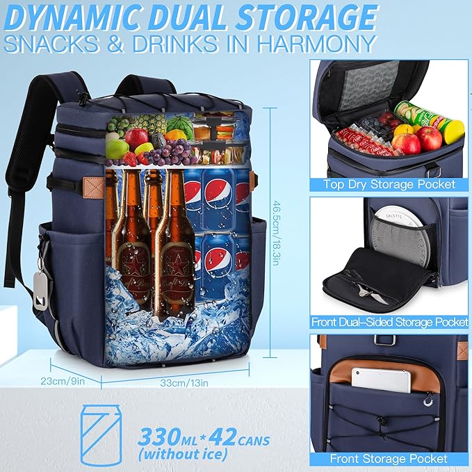 Cooler Backpack with Insulated Waterproof Cover(Extra), 42 Cans Backpack Coolers Insulated Leak Proof, Large Soft Cooler Bag, Portable ice Chest Backpack for Camping Picnic Beach