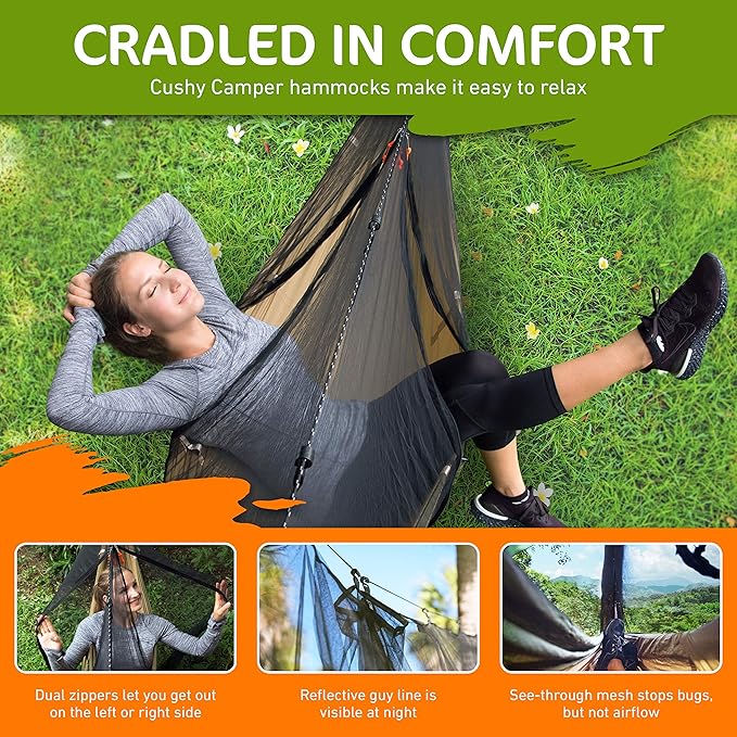 Premium Hammock Mosquito Net - Portable Backpacking Protection - Large Hammock Bug Net Keeps Out Mosquitoes - Ultralight Camping Shelter
