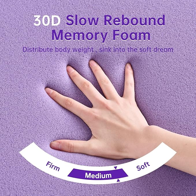 MUXHOMO 3.9 Inch 7-Zone Queen Mattress Topper, Egg Crate Memory Foam Mattress Topper Queen Size for Back Pain, Lavender Cooling Gel Infused Bed Pad, CertiPUR-US and Oeko-TEX Certification (60"×80")