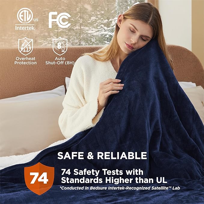 Bedsure Electric Blanket King Size - Dual Control Heated Blanket King Size, Fast Heating with 10 Time Settings & 10 Heat Settings, Warm Gift for Grandma (100x90 inches, Pageant Blue)