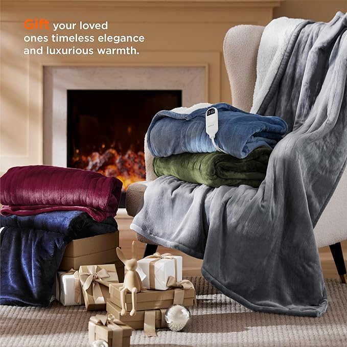 Bedsure Heated Blanket Throw Blanket - Fast Heating Electric Blanket, Soft Flannel Heated Throw with 4 Time Settings, 6 Heating Settings, Warm Gifts for Grandma (50x60 inches, Ivory)