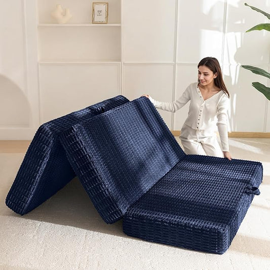 BYBYME Memory Foam Tri-Folding Mattress, 6 Inch Gel Folding Mattress Topper, Foldable Soft Guest Bed Camping Pad, with Washable Cover