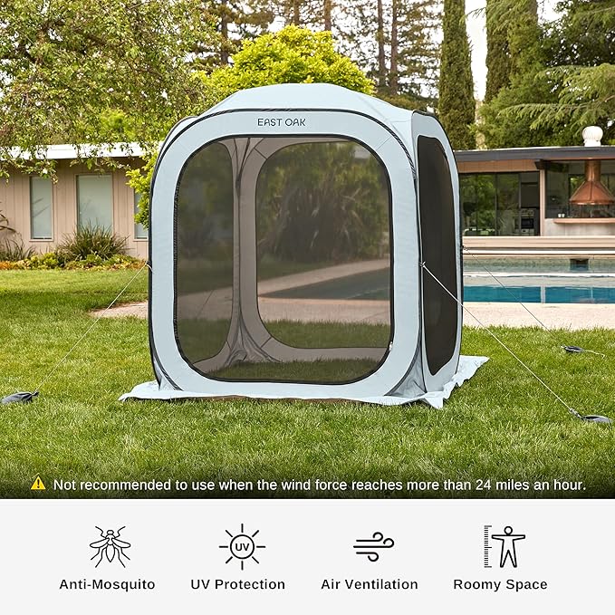 East Oak Screen House Tent Pop-Up, Portable Screen Room Canopy Instant Screen Tent 6 x 6 FT with Carry Bag for Patio, Backyard, Deck & Outdoor Activities, Light Blue