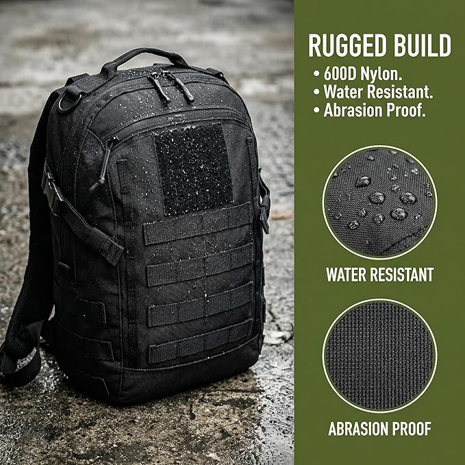 Small Tactical Backpack Military Daypack 12L Molle Bag Rucksack Army Daypack for Outdoor,Hiking,Camping,Travel (Black)