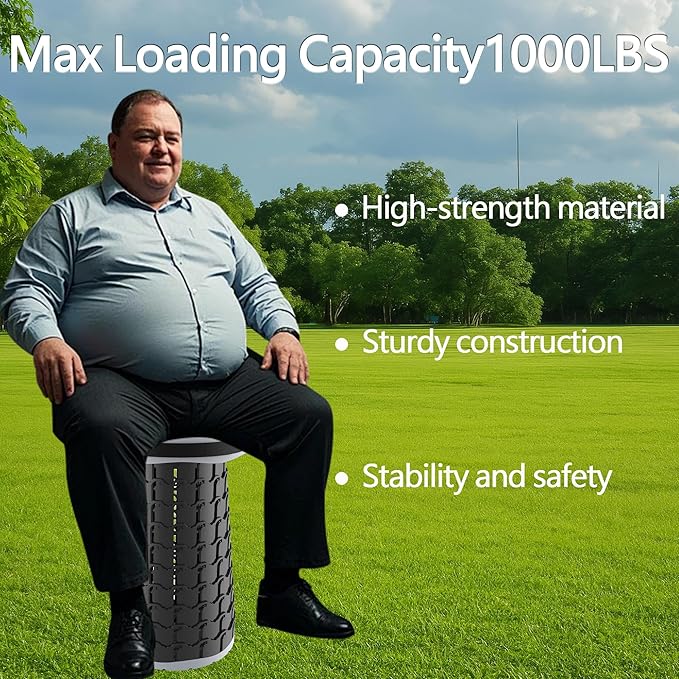ALEVMOOM 2025 Upgraded XXL Collapsible Stool with Cushion 19.7",1000lbs Max Weight,Wider & Taller Seat, Heavy Duty Portable Retractable Folding Chair or Travel Foot for Camping & Outdoors(Grey)