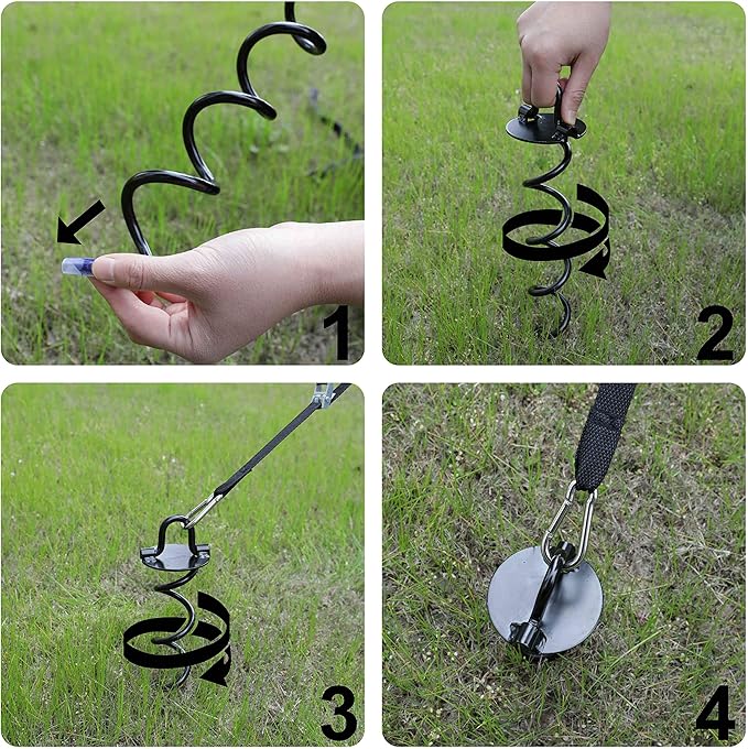 ABCCANOPY 10" Spiral Ground Anchor with Straps for Anchor Swings Set Down, Tent (Black)
