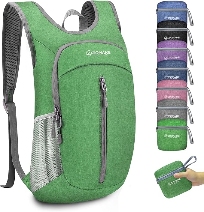 ZOMAKE 10L Ultra Lightweight Packable Backpack, Small Daypack Light Foldable Backpacks Water Resistant Day Bag for Hiking(Dark Green)