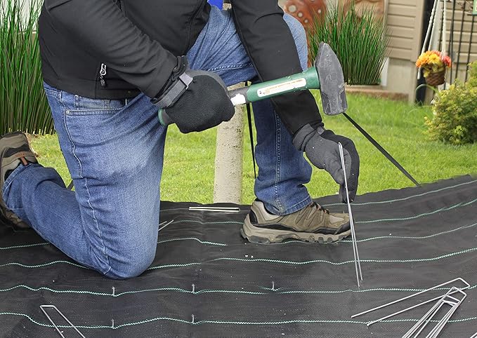 Ashman Galvanized Garden Stakes Landscape Staples: 100 Pack 12 Inch Sod and Fence Stake - Sturdy Rust Resistant Gardening Supplies for Anchoring Landscaping, Weed Barrier Fabric, Ground Cover