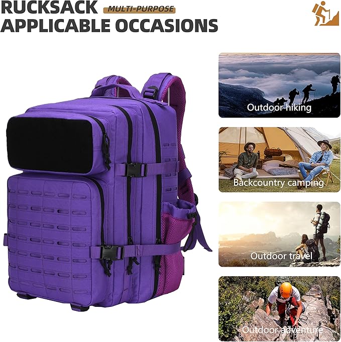 45L Military Tactical Backpacks 3 Days Assault Pack Bag Fitness Rucksack 3 Day Bug Out Bag Hiking Treeking Molle Daypack (Purple)