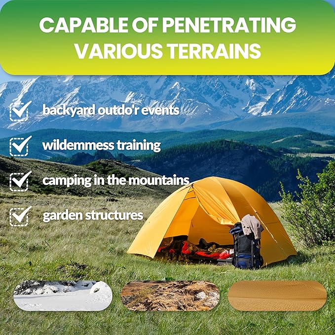 Tradesparker Tent Stakes 12-Pack 8 Inch Heavy Duty Garden Stakes Canopy Anchors - Includes Ropes for Camping Tents, Pop Up Canopies and Outdoor Events, Red