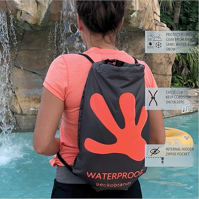 geckobrands Embark 10L Drawstring Backpack – Waterproof, Lightweight Dry Bag for Beach, Hiking, and Light Water Activities