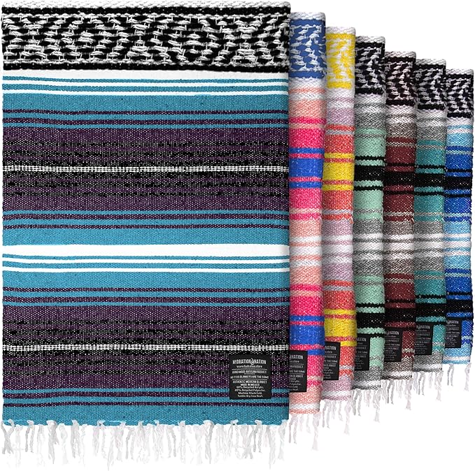 Hydration Nation Authentic Extra Large Mexican Blanket (70"x50") - Handwoven Yoga, Serape- Artisanal Falsa, Beach, Camping, Picnic, Outdoor - Purple Haze