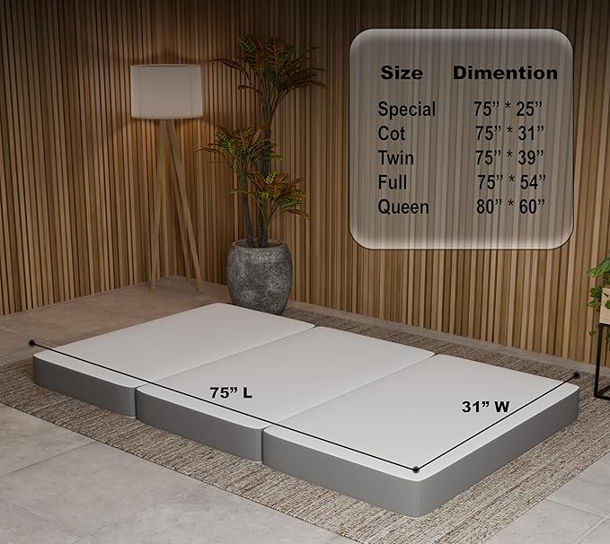 Greaton, 4-Inch Tri-Folding Gel Memory Foam Portable Floor Mattress | Breathable Mesh, Ultra Soft, Cot Pad, Removable and Washable Cover, Comfortable Support, Therapeutic Qualities, 31-Inch, White