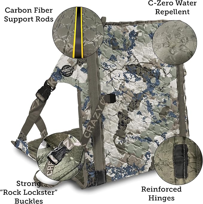 Crazy Creek Kings Camo HEX 2.0 Original Chair for Hunting, Camping, Stadium Seating & More, on All Terrains, Adjustable Straps, Compact Design, Water-Resistant, Kings Camo
