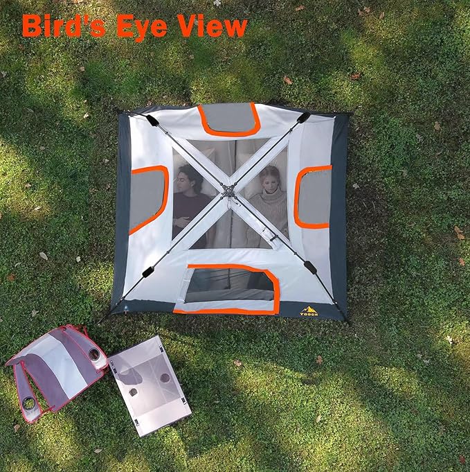 3/4 Person Camping Tent with 1 Door, 4 Windows, and Upgraded Ventilation– Instant Setup, Waterproof, 8'x 8'x 67''Oxford Fabric Floor Pop Up in 60 Seconds Includes Rainfly and Backpack