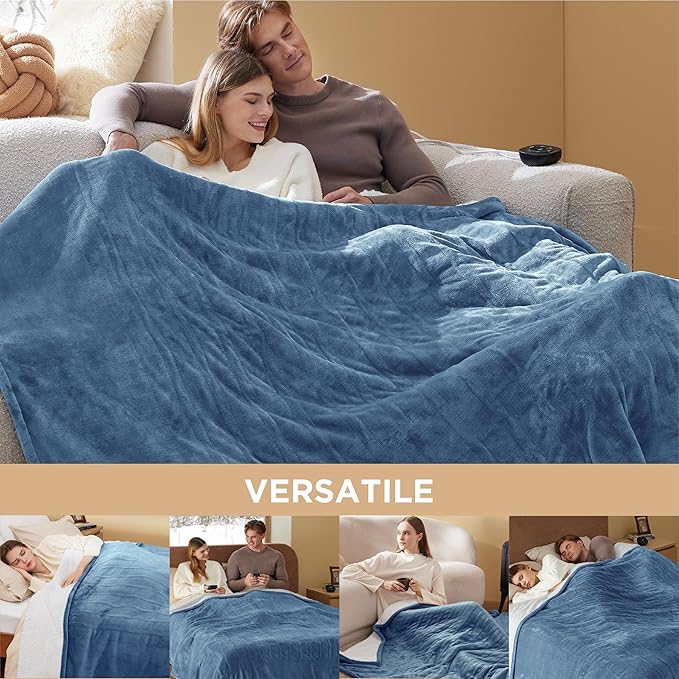 Bedsure Electric Blanket King Size - Dual Control Heated Blanket King Size, Fast Heating with 10 Time Settings & 10 Heat Settings, Warm Gift for Grandma (100x90 inches, Blue)