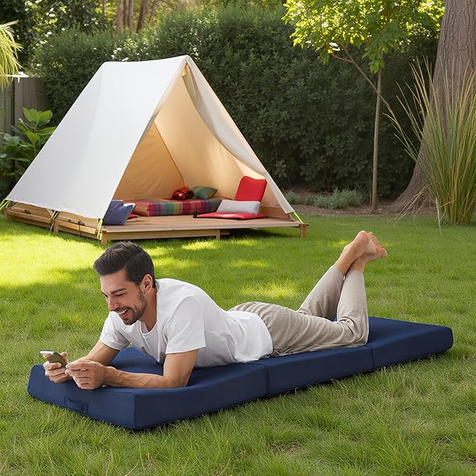 Sleeping Mats for Adults,Memory Foam Folding Pad,Breathable Trifold Mattress,Machine Washable Mesh Cover,Cot Size Floor Guest Bed,Summer Camping