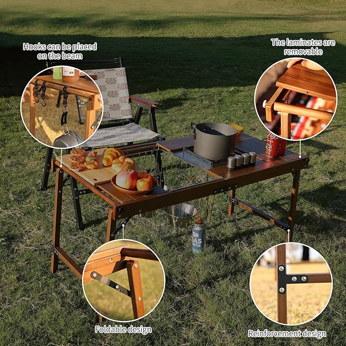 Camping Kitchen Table, Large Outdoor Camping Kitchen Station with Burner Single Portable Folding Cooking Tables Storage Organizer for Picnic BBQ Beach (Camping Kitchen with Burner)