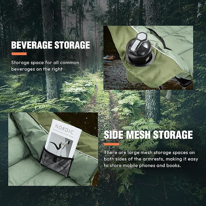 Dowinx Oversized Camping Chair for Adults - Extra Large, Folding Lawn Chair with Cup Holder, 3-Level Adjustable, 400 lbs Capacity, Green