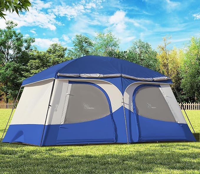 Vidalido Tents，8-10 Person Camping Tent with Extended Vestibule，2 Room Weather Resistant Family Tents，Easy Install Waterproof Outdoor Tent for Camping Hiking