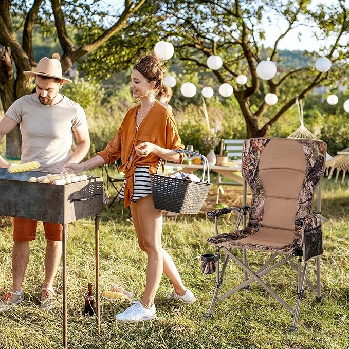 Goplus Hunting Chair, Lightweight Folding Hunting Blind Chair w/Padded Armrests, Cup Holder, Carrying Bag, High Back Portable Outdoor Ground Blind Seat for Hunting, Hiking, Fishing, Travel
