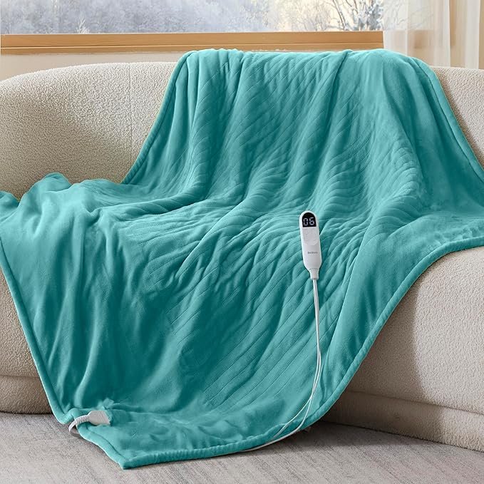 Bedsure Heated Blanket Throw Blanket - Fast Heating Electric Blanket, Soft Flannel Heated Throw with 4 Time Settings, 6 Heating Settings, Warm Gifts for Women Men (50x60 inches, River Blue)