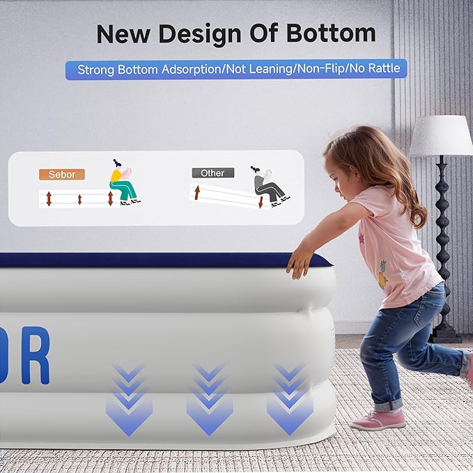 Sebor Air Mattress Queen with Built-in Pump 18", Comfortable Self-Inflating Air Mattress with High-Speed Pump, Durable Blow Up Mattress Queen with Storage Bag for Guests, Camping, Travel