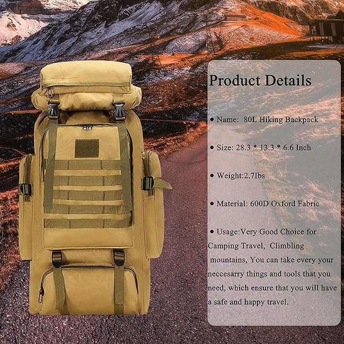 YFREAL 80L Hiking Camping Backpack,Hunting Backpack for Outdoor,Backpack Waterproof,Tactical Backpack for Men Women