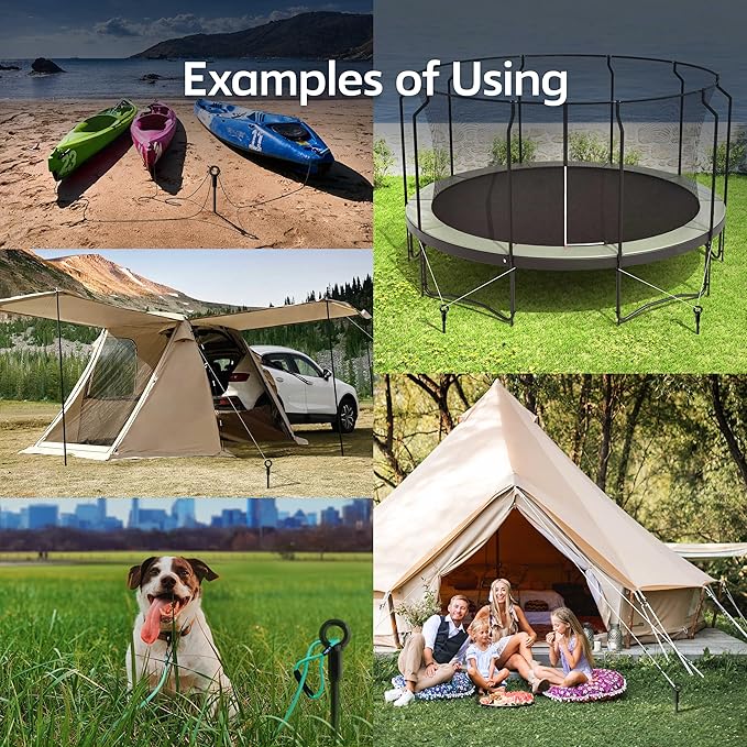 Ground Anchors Screw in 18 inch - Earth Anchor Heavy Duty Kit 8 Pack - Tie Down Swing Set Anchors - Auger Spiral Trampoline Stakes High Wind - Camping Carport Canopy Tent Stakes for Tree Shed Dog Sand