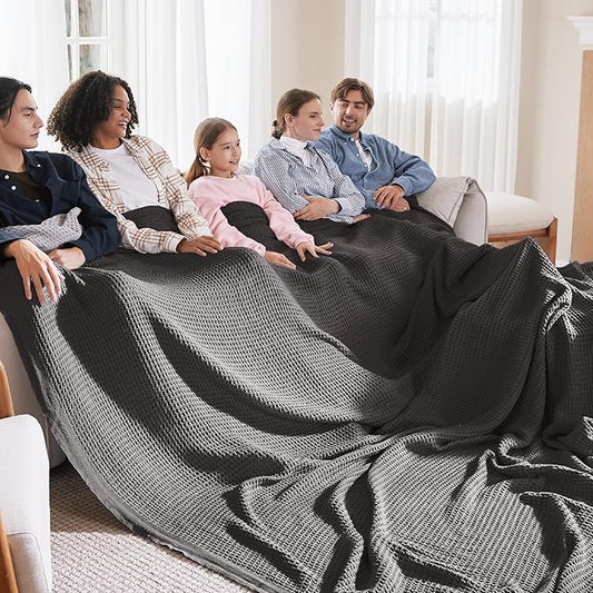 Bedsure Gentlesoft 100% Cotton Large Blanket Oversized King for Bed - Breathable Thick Waffle Weave Blanket for Summer, Couch Cover, Dark Grey, 120x94 inches