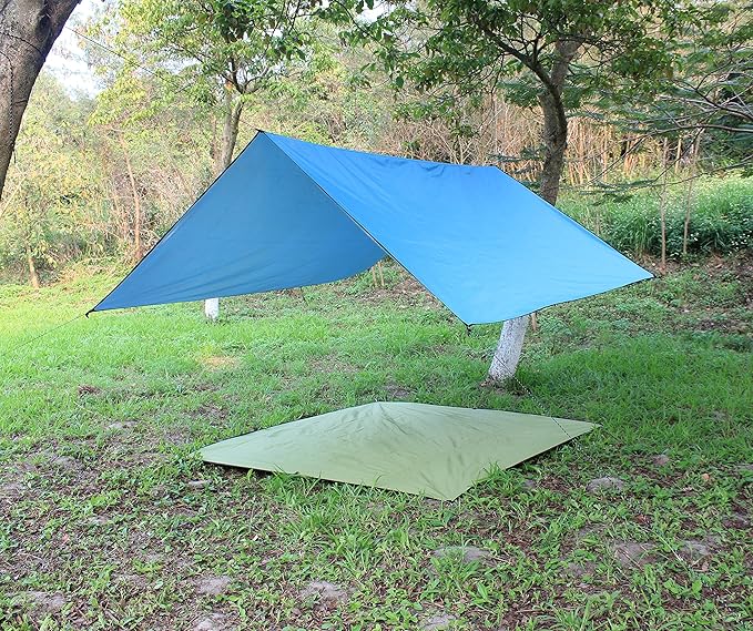 WoneNice 10x10 FT Waterproof Camping Tarp, Lightweight UV Protection Camping Cover for Tents, Beach, Picnics, Car and Adventure, Sky Blue