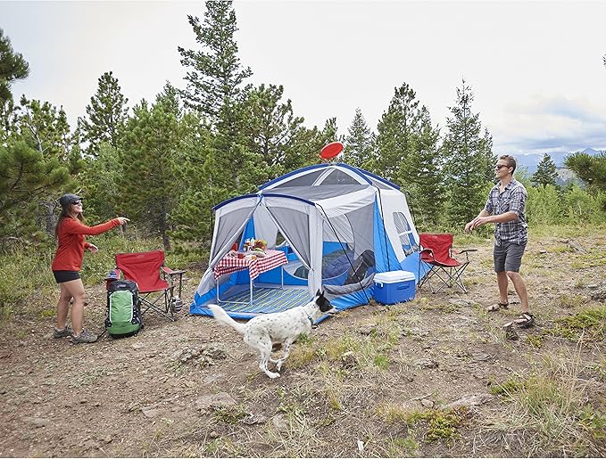 Wenzel Klondike 8 Person Water Resistant Tent with Convertible Screen Room for Family Camping